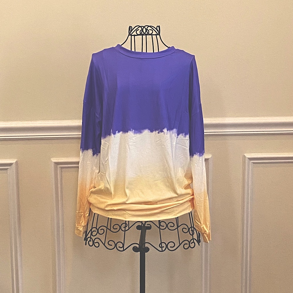 Tie Dye Purple Yellow Long Sleeve Top - Picture 6 of 6